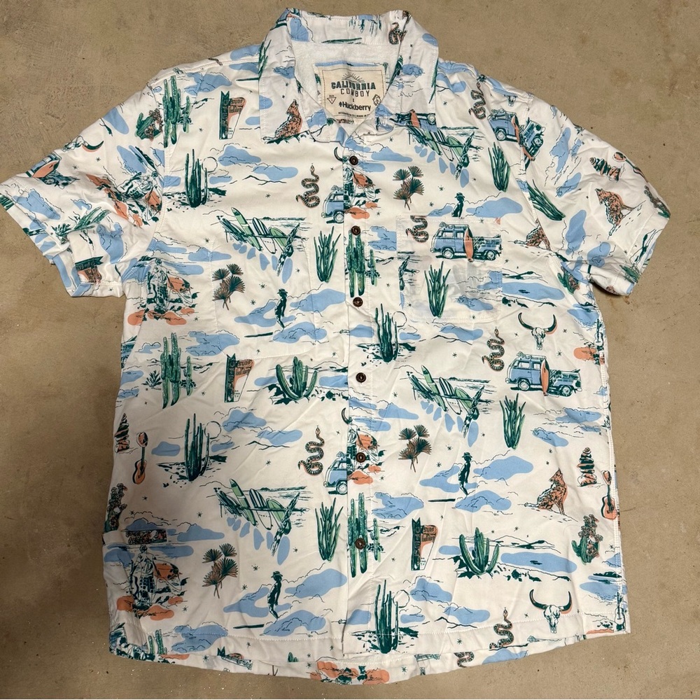 California Cowboy Men’s High Water Tropic Shirt - Motel Surf, White Sand